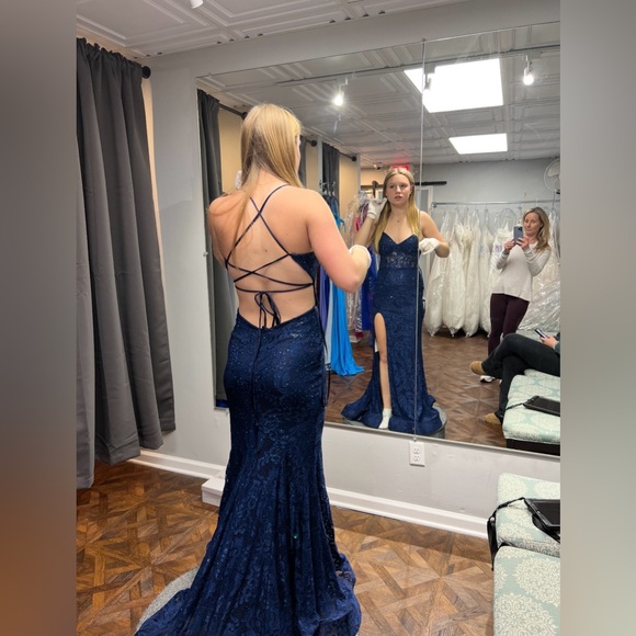 La Femme Navy Prom Dress - Picture 3 of 11